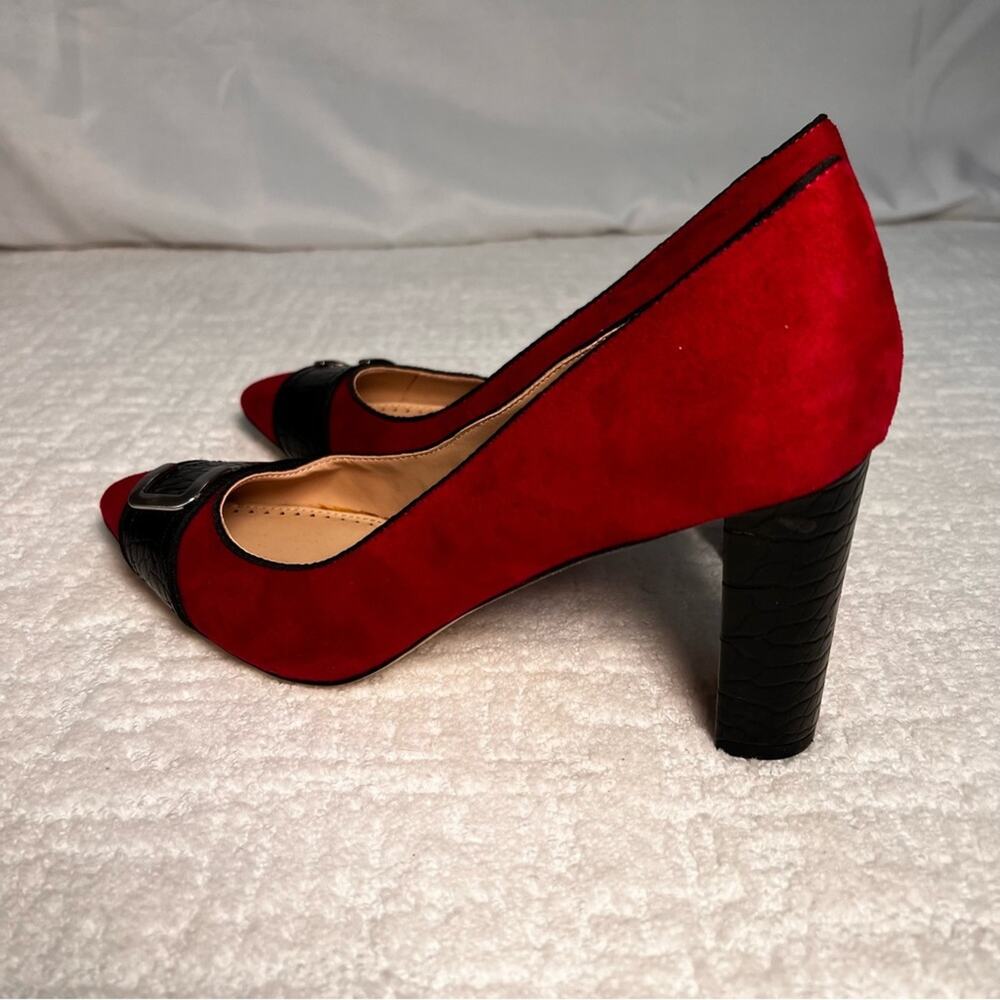 Adrienne Vittadini Nanna burgundy faux suede pumps with snakeskin heel size 9.5m - Picture 3 of 8